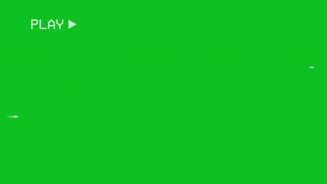 VHS PLAY Screen Effect on Green Background - Vintage Tape Playback ChromaKey