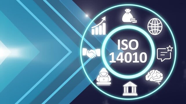 ISO 14010 acronym, it specifies rules for devising fluid power symbols for use on components and in circuit diagrams. Showing ISO 14010 icons on virtual screen.