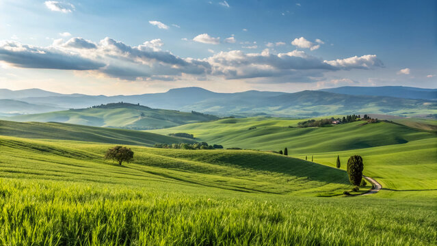 Beautiful green tuscany landscape wallpaper background scenic view nature