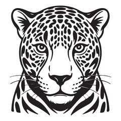 Obraz premium Black and White Illustration of a Jaguar's Face Keywords: jaguar, leopard, big cat, feline
