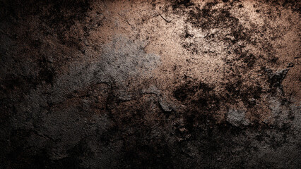 Naklejka premium A dark, distressed concrete or stone background with rich bronze and black tones, showcasing a rough, grungy texture and subtle cracks.