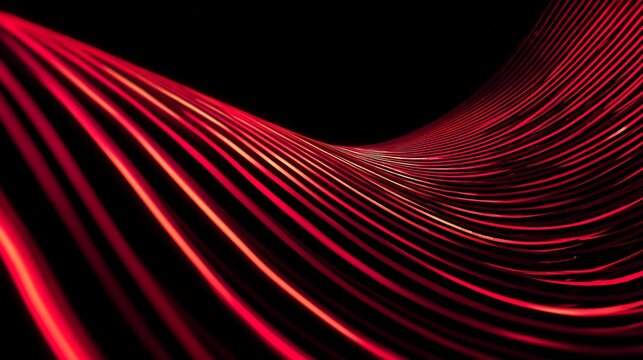 Red lines flowing across a black background creating an abstract wave pattern in the darkness