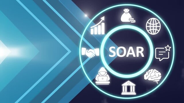 SOAR acronym, Security Orchestration, Automation and Response concept. Tools that integrate with a company&rsquo;s existing security solutions to help users build and automate workflows. Business concept.