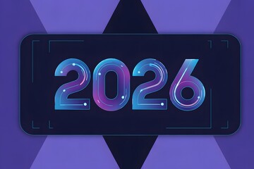Futuristic 2026 Number Design with Neon Circuit Style on Purple Background