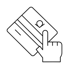 Hand touching a credit card outline vector image