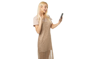 Girl Waving at Smartphone
