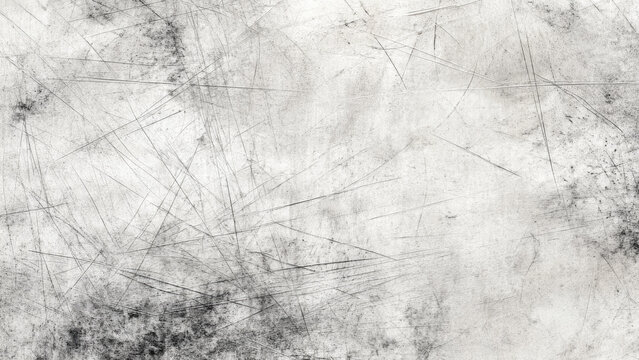 A detailed grey and white scratched grunge texture, showcasing abundant scuff marks and distressed elements, perfect for rustic backgrounds.