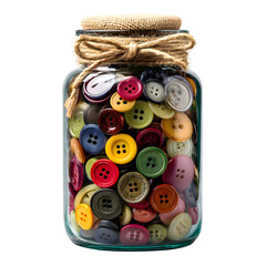 Colorful buttons in glass jar on white background