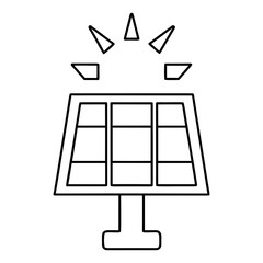 Outline of a solar panel with sun rays above it