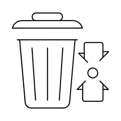 Outline of a trash can with an import symbol next to it