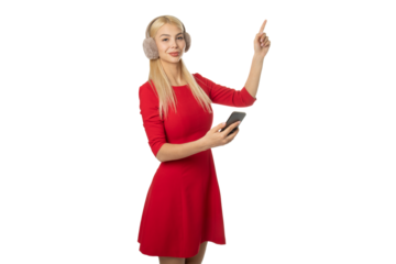 Girl in Red Dress with Smartphone