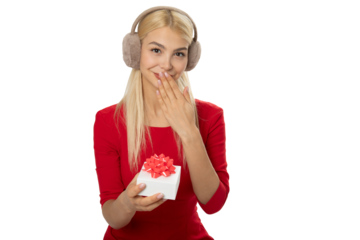 Girl in Red Holding Gift Box
