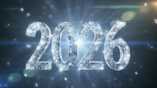 Glittering -2026- numbers made of crystal or ice, set against a radiant background, symboliz.