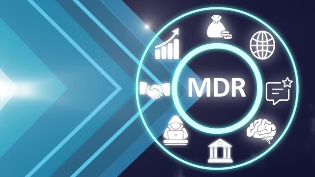MDR Managed Detection and Response software concept, providers proactively monitor their customers networks, endpoints, and other IT resources for security incidents. Business concept background, 4K