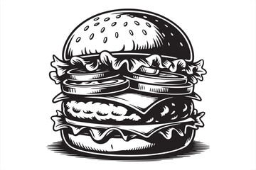 Fast food burger sketch vector isolated on white background