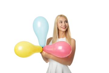 Girl Holding Colorful Balloons