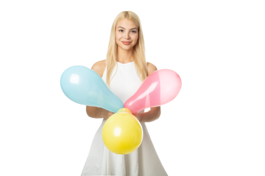 Smiling girl with colorful balloons