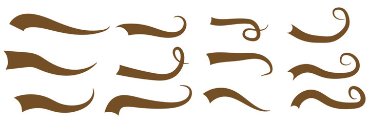 Swoosh and swash tails line collection. Swooshes text tail for baseball design. Typography tails shape for football or athletics sport team sign text. Vector illustration. texting tails swirl swash 