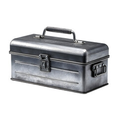 Vintage metal toolbox on white background