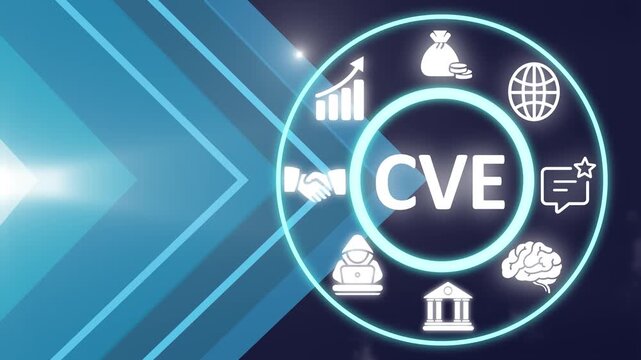 CVE acronym. Common Vulnerabilities and Exposures is a publicly listed catalog of known security threats. Business concept background, motion graphics. 4K