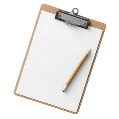 Blank clipboard with pencil on white background