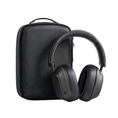 Headphones and Carrying Case on white background