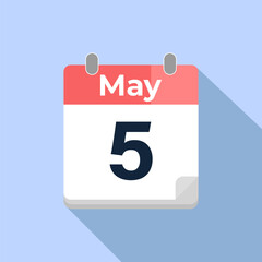 May 5 Vector Calendar
Modern flat color vector calendar with date