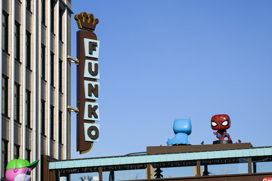 Everett WA, USA - November 30, 2025; Funko pop culture store in downtown Everett with large toy characters