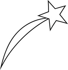 Shooting star outline icon with curved tail design isolated on transparent background