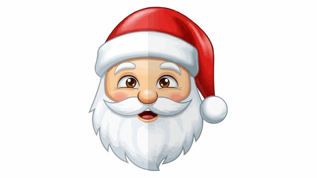 Illustration of santa claus head with red hat and white beard against a white background view from front