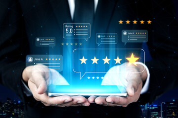 Customer centric review and rating system supports product review, digital rating concept, and customer give good trust by visualizing people choice through stars and feedback content technology Vouch