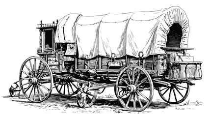Fototapeta premium Vintage Carriage with Covered Wagon and Roof Drawing
