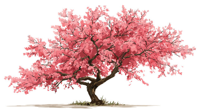 Cherry Tree with Pink Flowers Vector Drawing for Elegant Designs