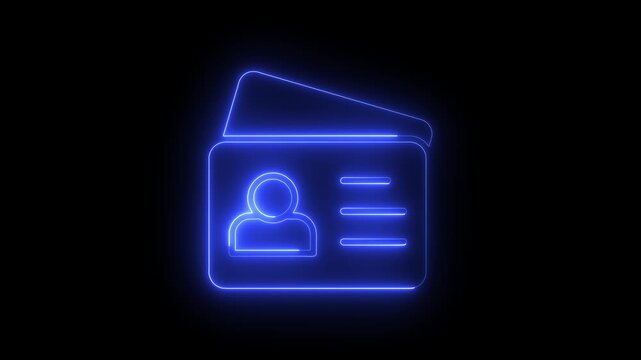 Glowing neon line Taxi driver license icon isolated on black background. Glowing neon man with checklist animation. 4K Video motion graphic