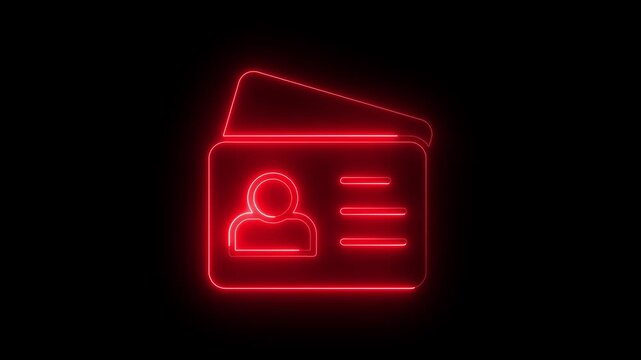 Glowing neon line Taxi driver license icon isolated on black background. Glowing neon man with checklist animation. 4K Video motion graphic