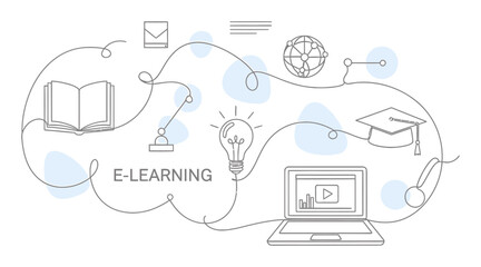 Elegant Single Line Art Illustration: Online Education & E-Learning Minimalism