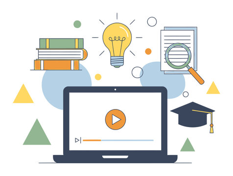Minimalist E-Learning Flat Vector Illustration - Online Education Concept