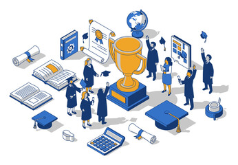 Isometric Graduation Success - Academic Achievement Vector Illustration