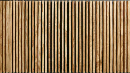 Modern wooden slat wall paneling with vertical oak strips creating a clean, minimalist, and natural aesthetic for interior design.