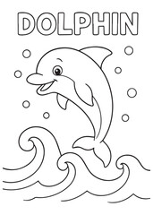 coloring book Dolphin – A cheerful dolphin jumping in the waves.