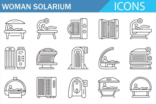 Modern solarium and tanning bed linear icon collection for beauty industry