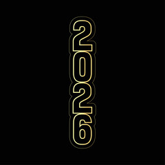 Golden outlined vertical stacked numbers two zero two six on a solid black background design element

