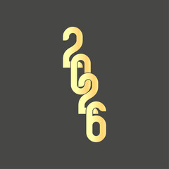 Golden year two thousand twenty six design on a dark gray background with stylized numbers stacked
