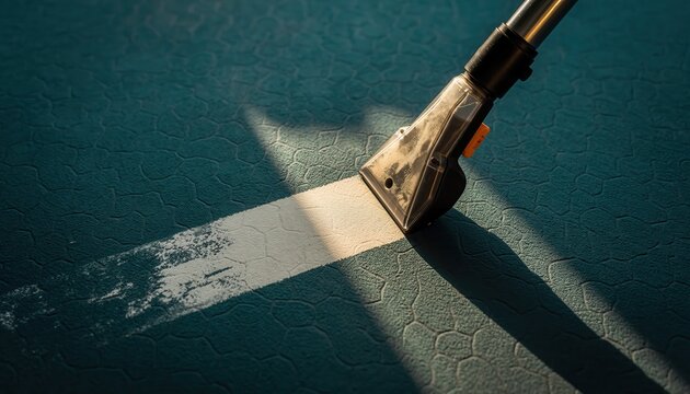 Carpet Cleaning Demonstration: A close-up shot showcasing the effectiveness of a carpet cleaner, leaving a clean trail against the backdrop of a textured surface.