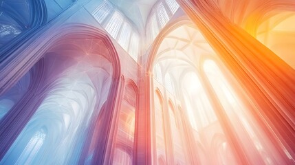 Architecture interior design cathedral arches windows light and shadow artistic rendering style art
