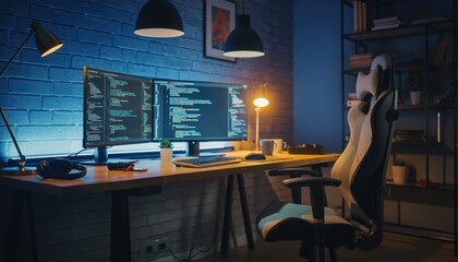 Digital Workspace: The modern workspace, featuring a dual monitor setup showcasing lines of code, offers a glimpse into a tech-driven work environment.