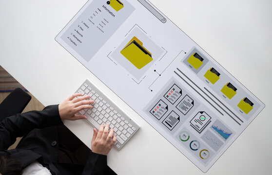 A user interface for a document management system. The dashboard provides file organization, a project workspace, and data analytics for corporate information management. Fermion - Powered by Adobe