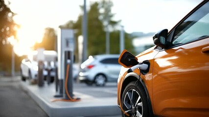 Charger for electric cars at charging station EV infrastructure power supply equipment sustainable transportation technology charging point green energy solution electric mob - Powered by Adobe