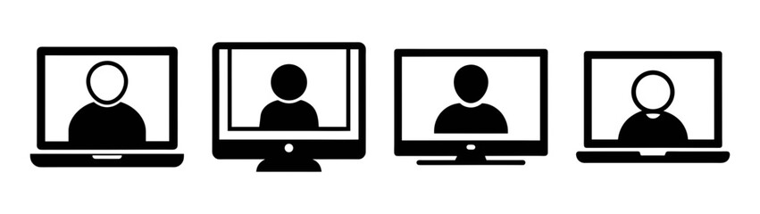 Remote communication devices showing people for video conferencing and online meetings concept