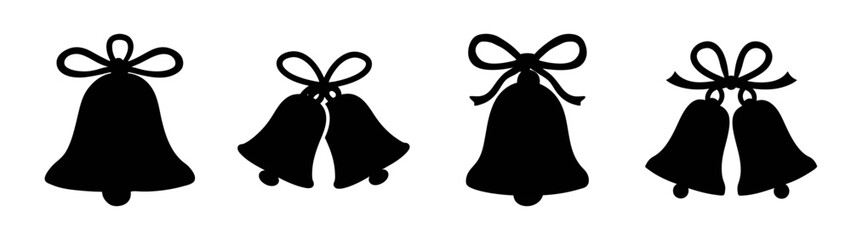 Elegant black bell silhouettes with bows vector graphic design for christmas holiday season decor